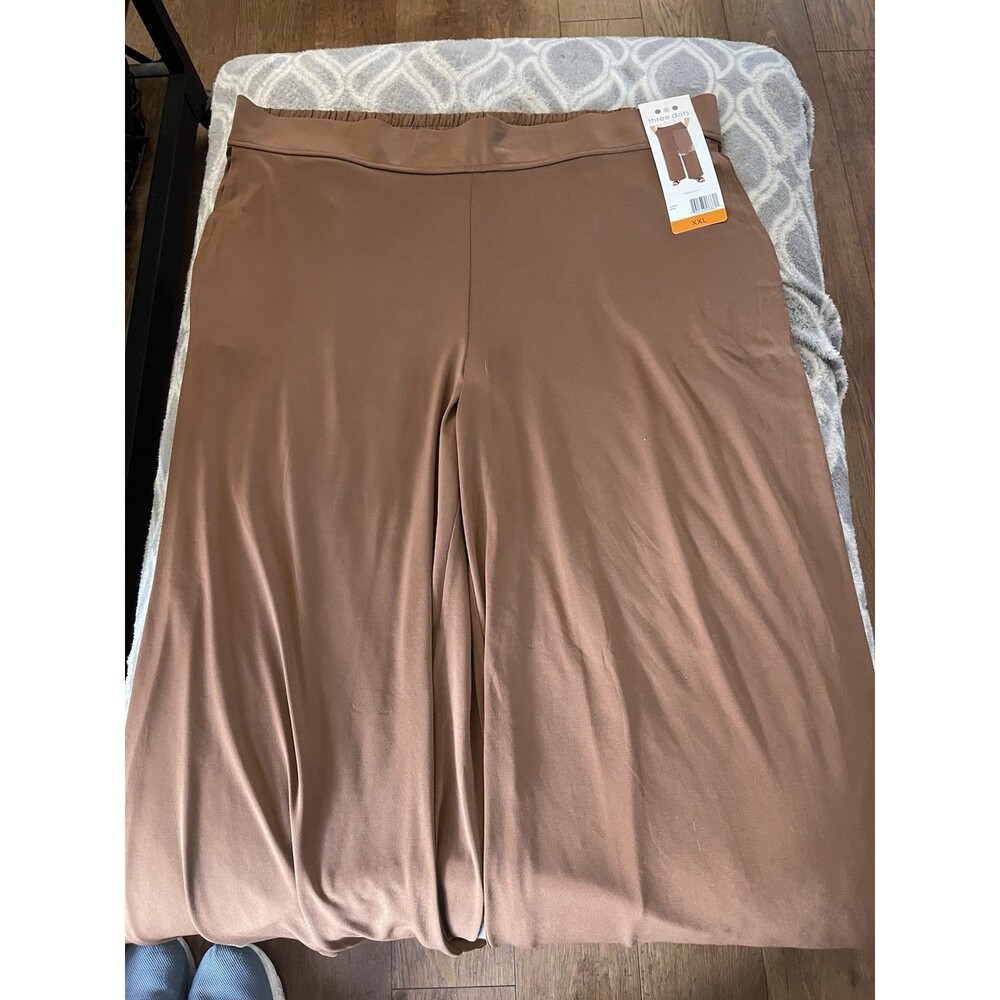 Three Dots Women's Wide-Leg Pull-On Pants, Brown, Size XXL